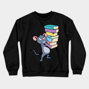 Cartoon mouse with pile of books - bookworm Crewneck Sweatshirt